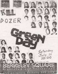 Flyer from 1989 Green Day show at Berkeley Square