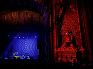 View of the Fox Theater stage with a spiral backdrop