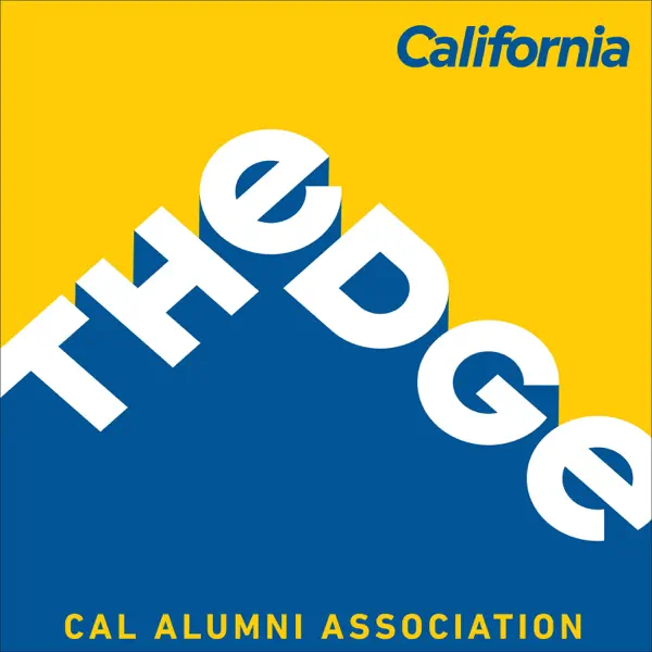 Blue and yellow logo for The Edge podcast from Cal Alumni Association